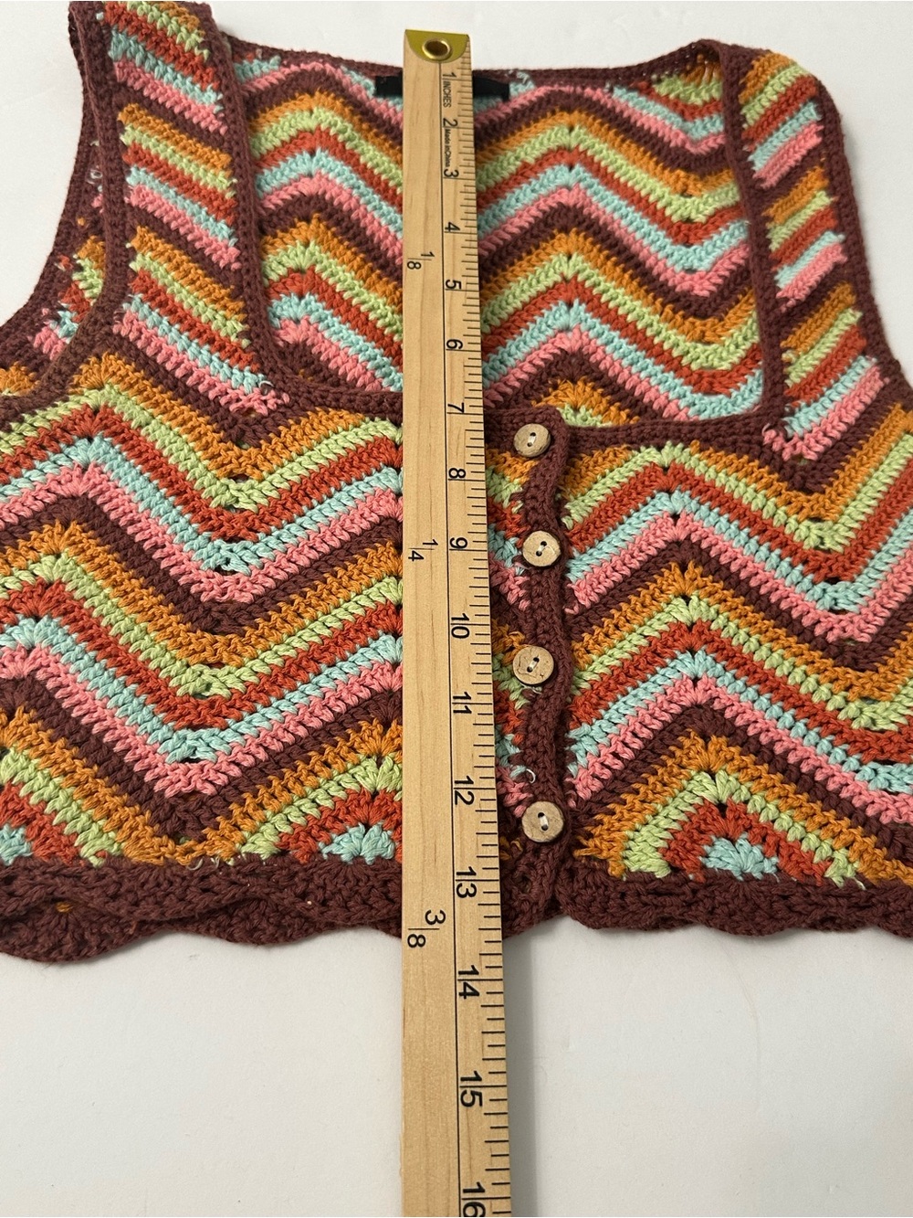 Forever 21 Women Crop Top Sz Small Crochet Multicolor Chevron Boho Festival Vest - Picture 3 of 8